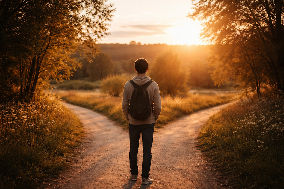 person standing at a crossroads trying to decide the best tools for staying sober after rehab