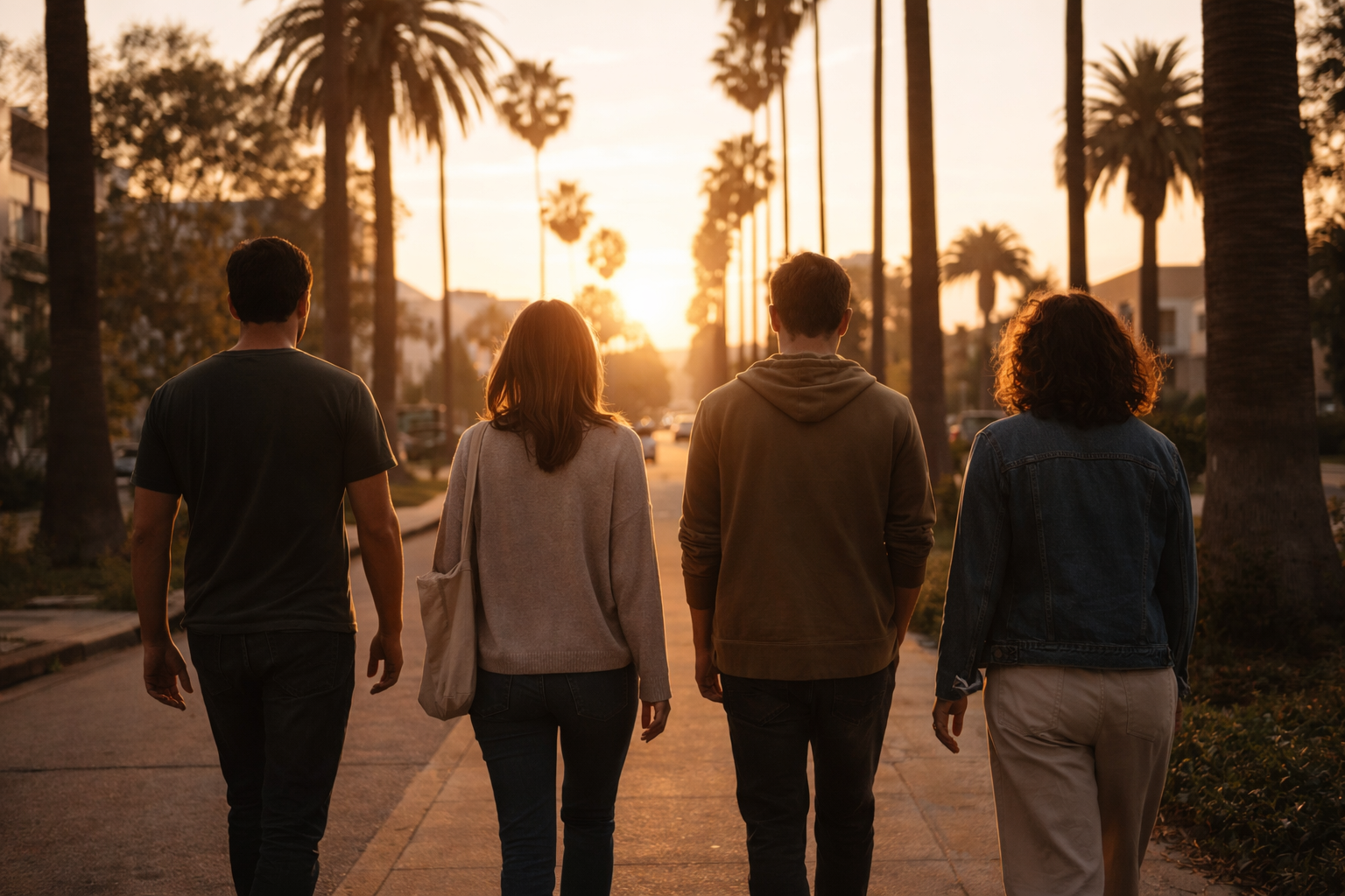 A group of people walking together along a Los Angeles representing the recovery community