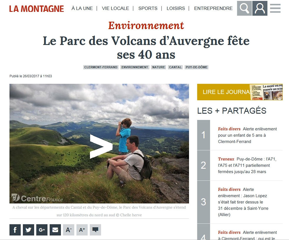 Le Parc des Volcans d'Auvergne à l'honneur dans La Montagne le 26 mars 2017
