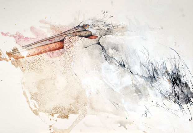 Pelikan, Mixed-Media, 70x100cm, Sayenne Sandra Chiocchetti, Zollikerberg, sayenne.art
