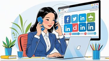A charming and visually appealing illustration of a young Asian female client, professiona