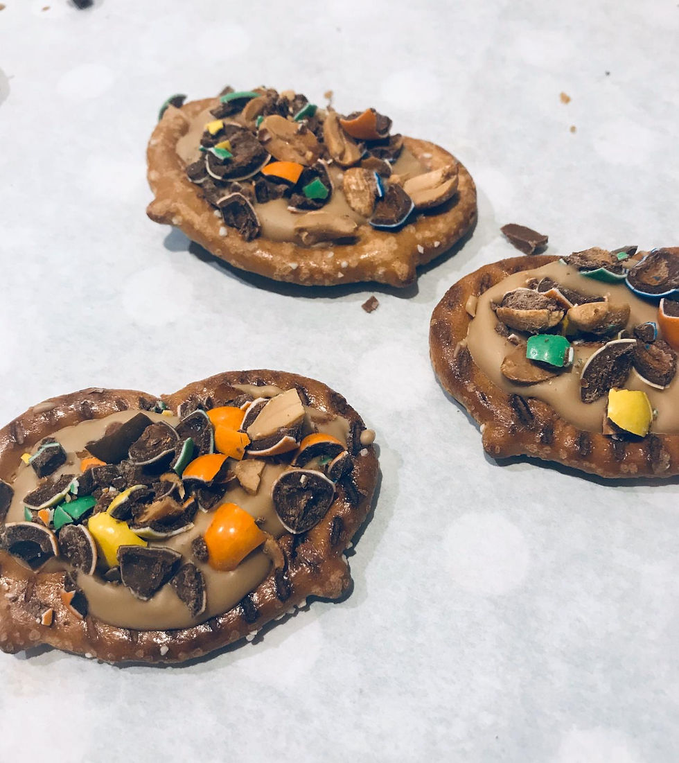 Crispy M&M loaded Pretzels