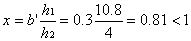 x=b'*h1/h2=0.3*10.8/4=0.81<1