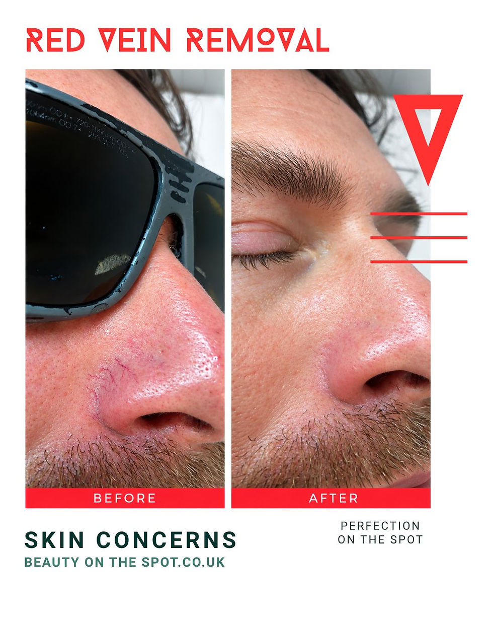 Before and after red vein removal treatment at Beauty on the Spot