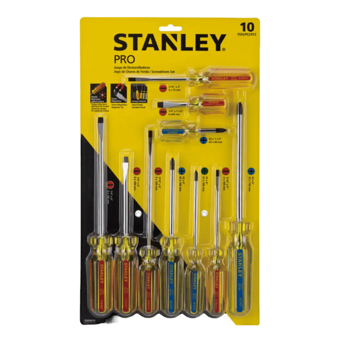 STANLEY STHT69172 JUEGO DE 10 DESTORNILLADORES 6 PLANOS 4 PHILLIPS PRO EN BLISTE