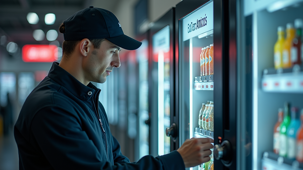 Close-up view of a technician checking a vending machine