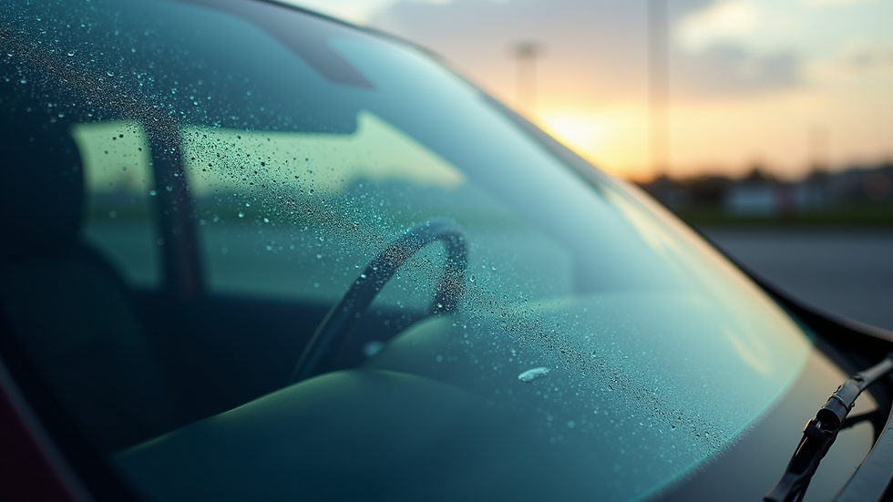Close-up view of a car windshield with protective film applied