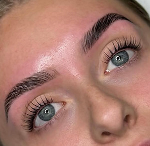 Lash lift and brow lamination in Farnborough Blondy and Girls lifted lashes styled brows