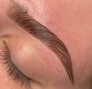 Lash lift and brow lamination in Farnborough Blondy and Girls lifted lashes styled brows