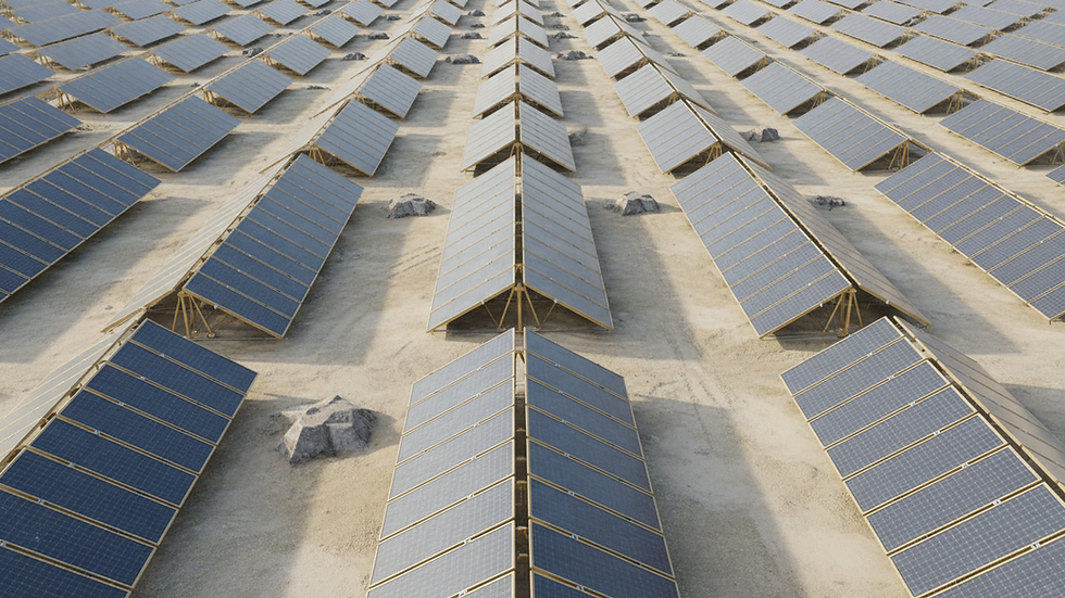 High angle view of solar panels installed in a desert landscape