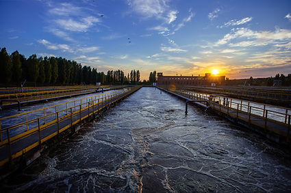 Modern wastewater treatment plant. Tanks for aeration and biological purification of sewag
