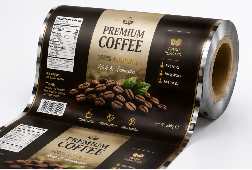 Custom printed coffee packaging roll film