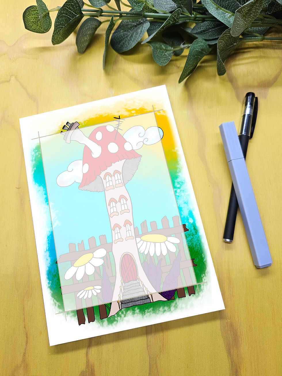 Toadstool Handmade NotePad Whimsical toadstool illustration
