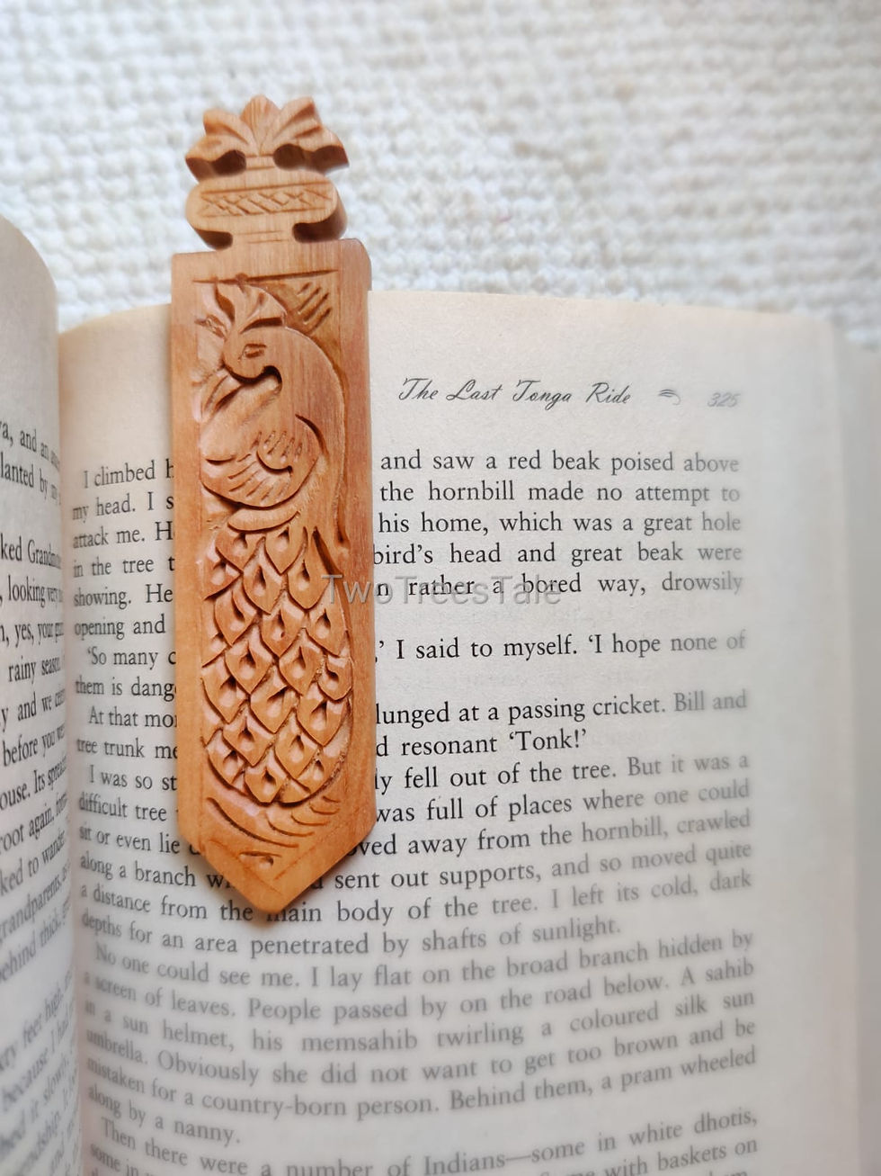 Two Trees Tale - Wooden peacock bookmark