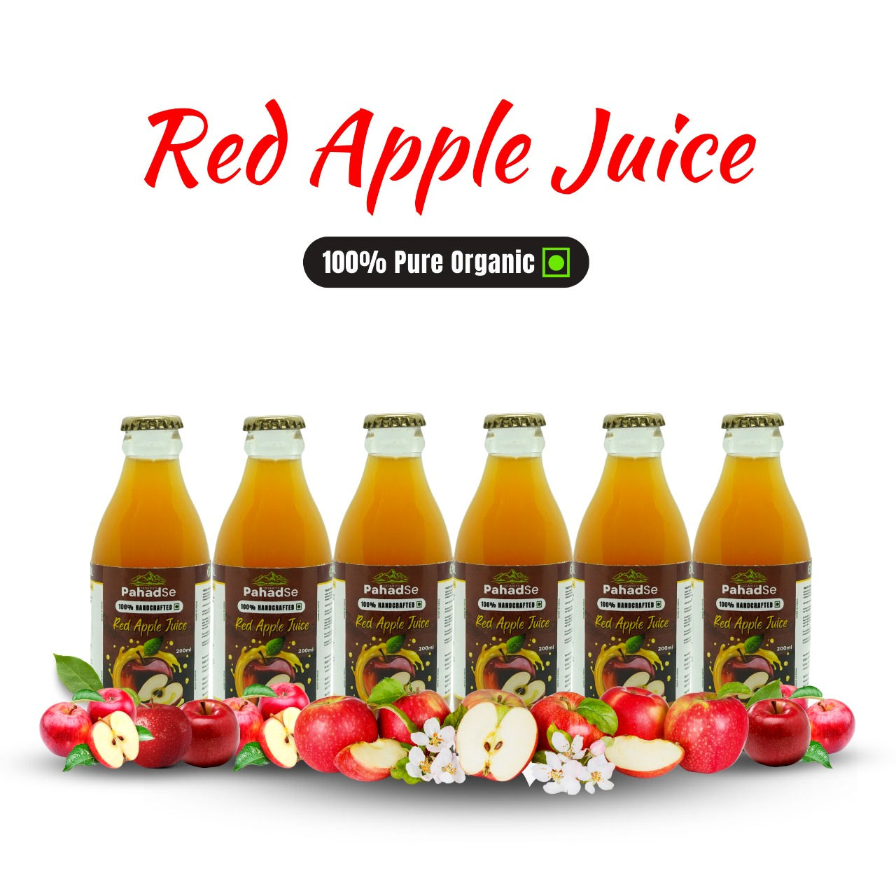 PahadSe Organics - Red Apple Juice ( Pack of 6 ) 