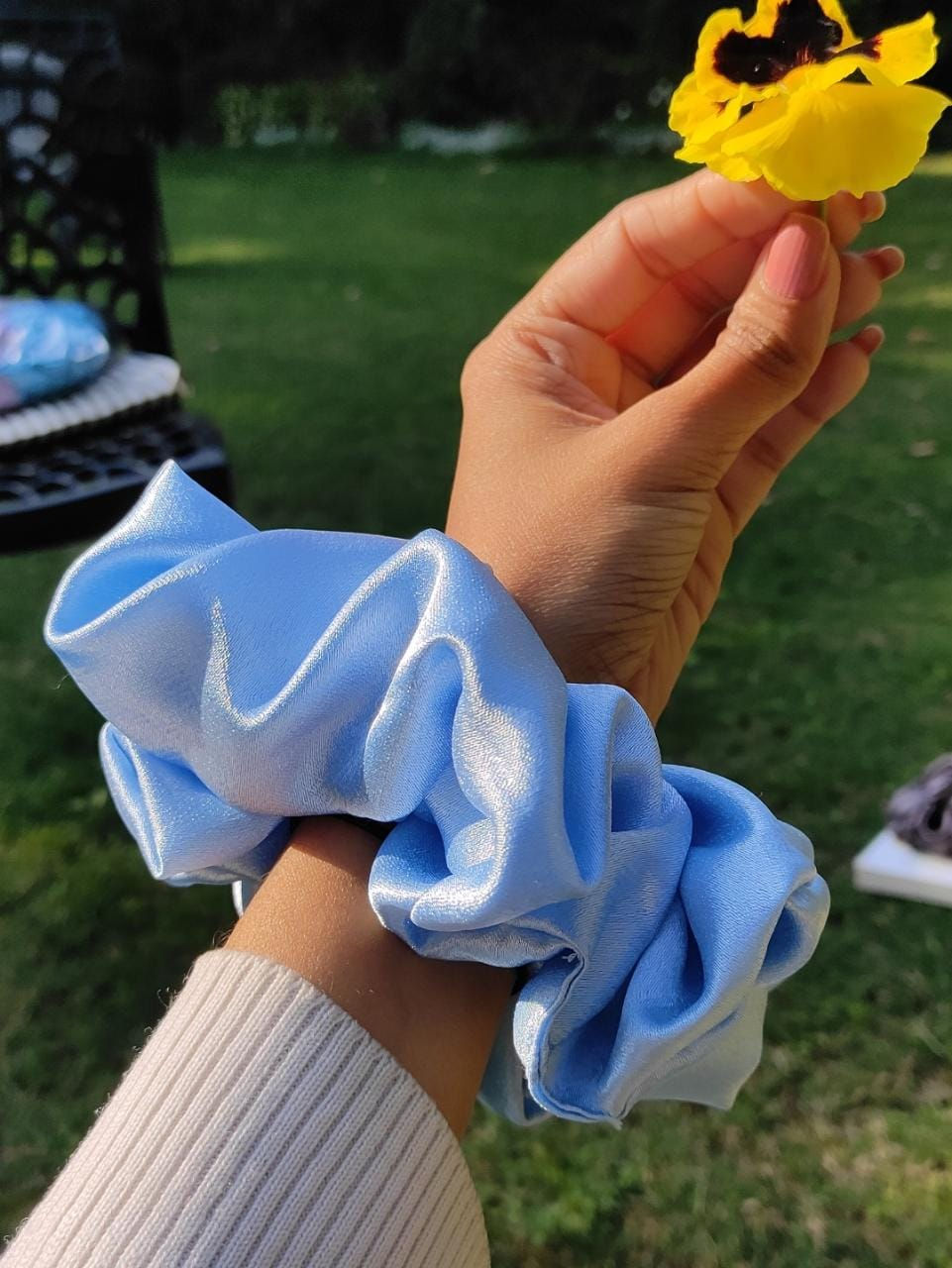 Thumbnail: Powder Blue Satin Scrunchie