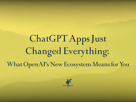 Yellow gradient background with text: "ChatGPT Apps Just Changed Everything: What OpenAI’s New Ecosystem Means for You." Small logo at bottom.