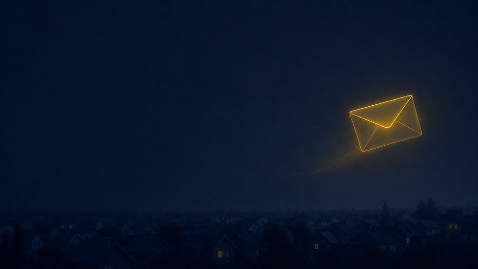 Glowing envelope over quiet town.png