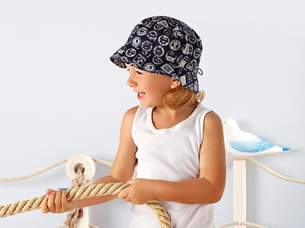 Navy Hat with White Stamps