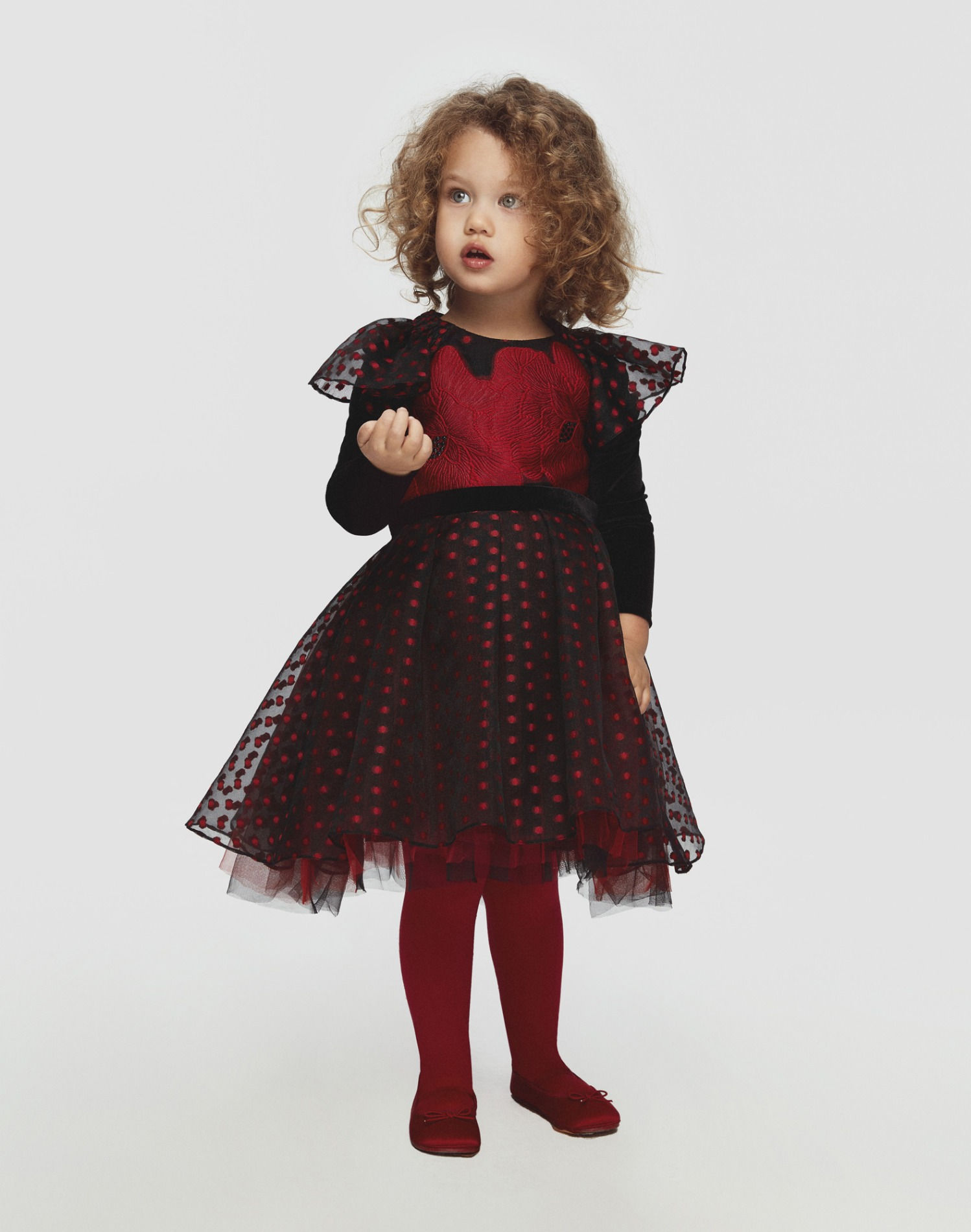 Black with Red Flowers & Polka Dots Dress