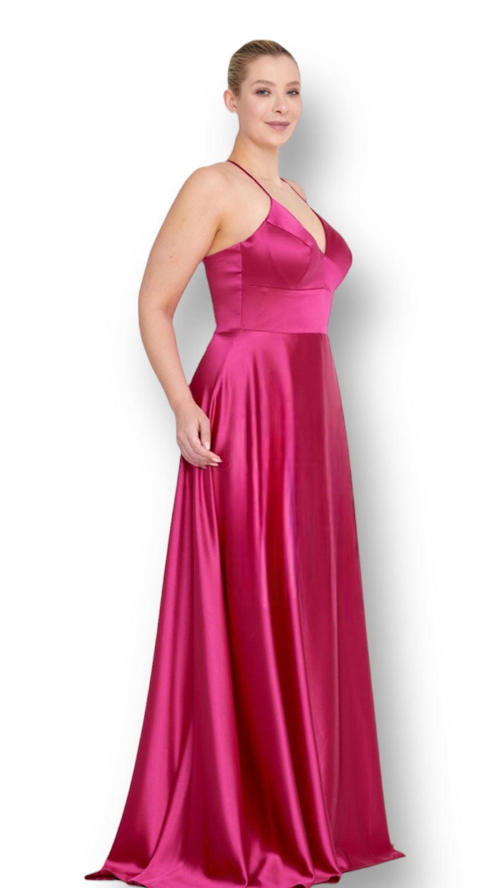 Thumbnail: Plus Size long Satin corset lace-up A-line prom dress