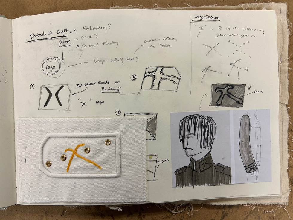 Cord sample with embroidery and eyelet as decoration