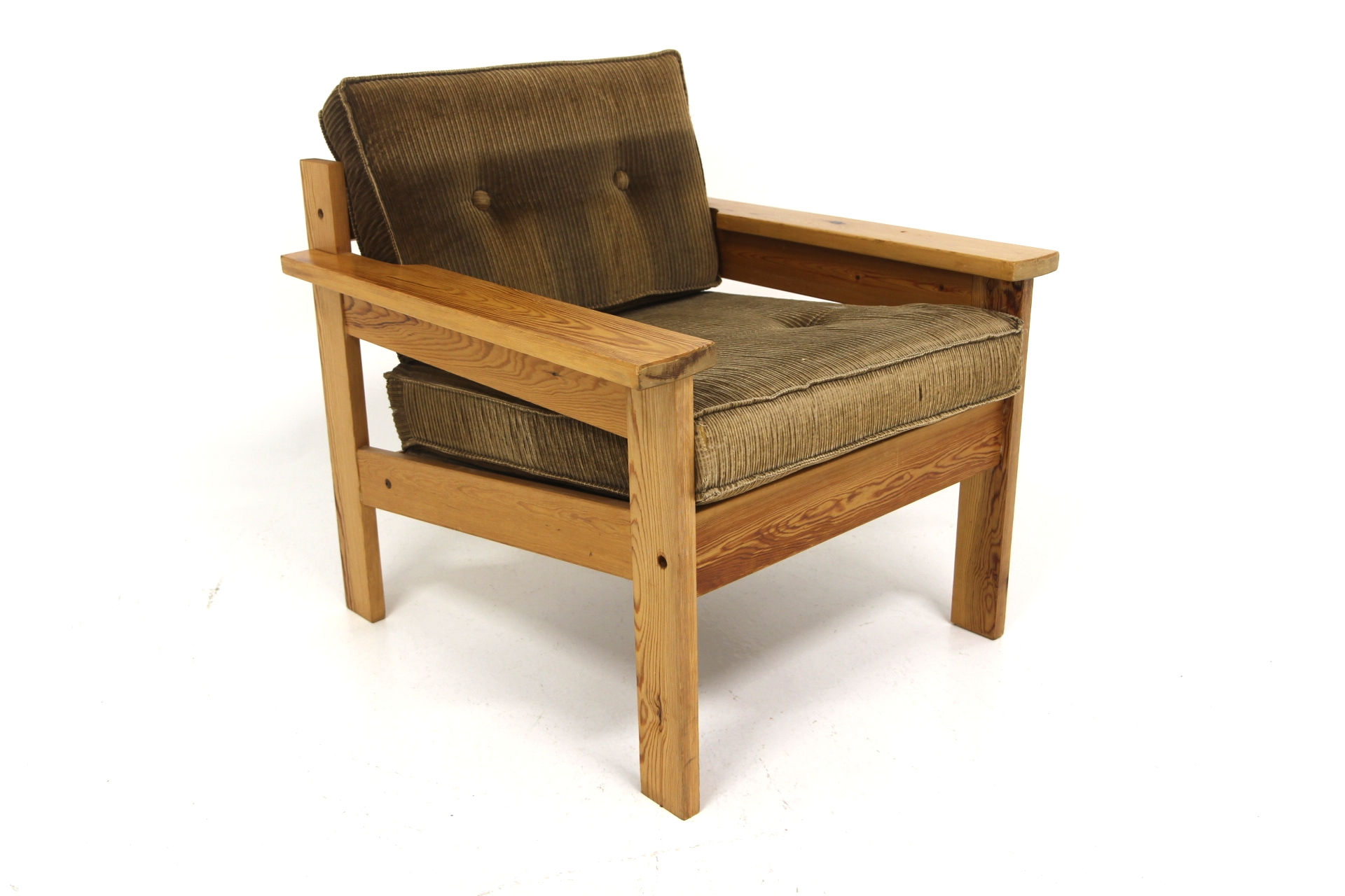 Fauteuil scandinave en pin et en velours, Suède, 1970