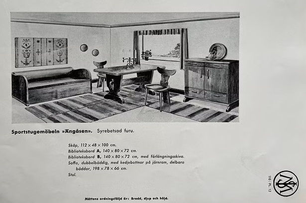 Miniature : Ensemble table et 8 chaises  "Ängåsen", Sportstugemöbel, Suède, 1940