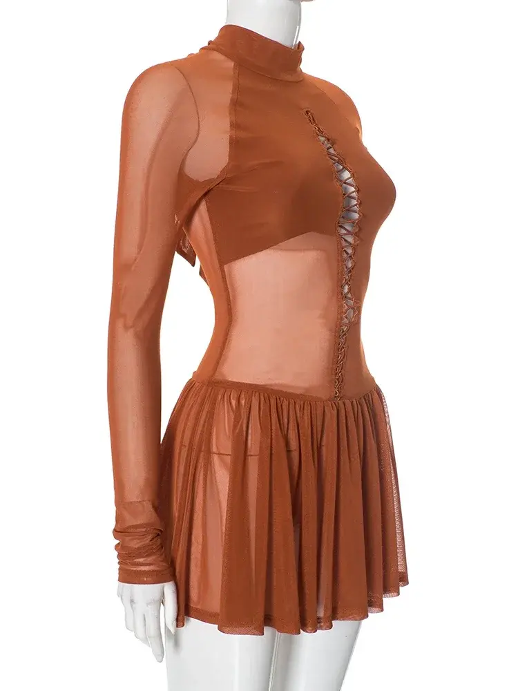 Thumbnail: Dainty Shirring mesh Dress.
