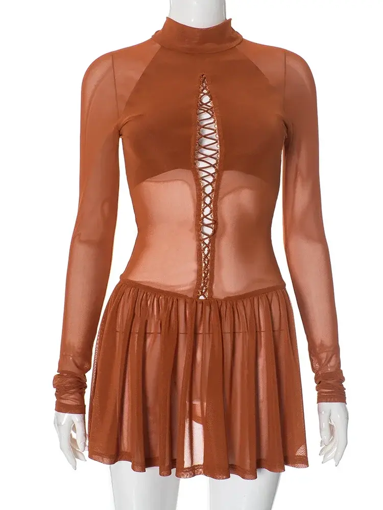 Thumbnail: Dainty Shirring mesh Dress.