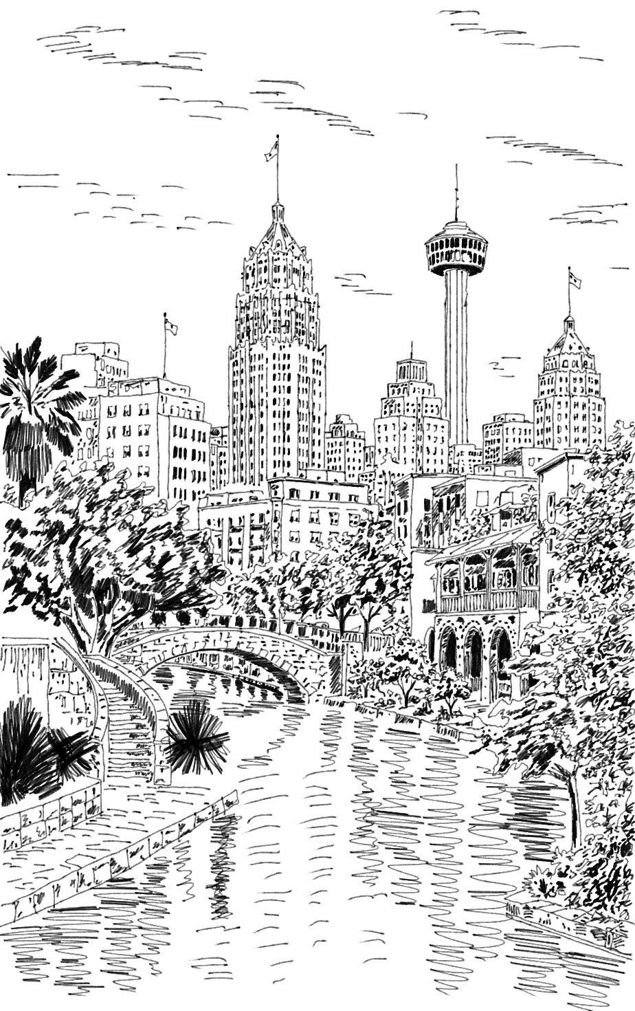 Drawing of the city of San Antonio, credit: Marissa Garcia 