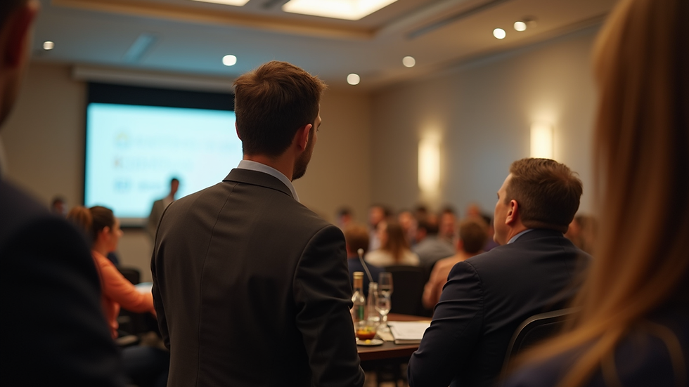 Eye-level view of a local entrepreneur speaking at a community event