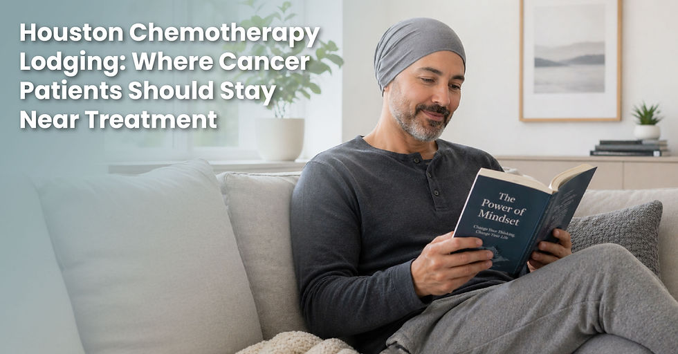 A cancer patient in a cozy apartment near a chemotherapy treatmente facility in Houston