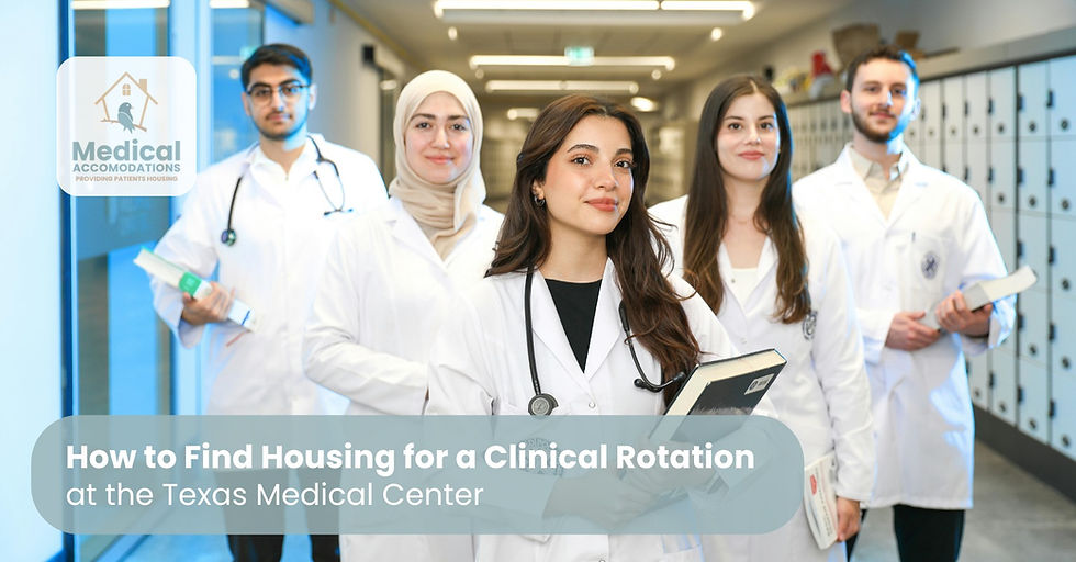 Medical student arriving at a fully furnished apartment near the Texas Medical Center in Houston for a clinical rotation stay