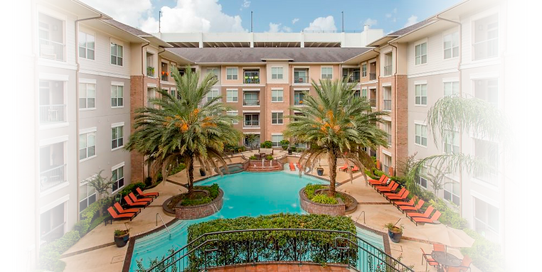 Top view of furnished apartments building near TMC, MD Anderson and Methodist Hospital.
