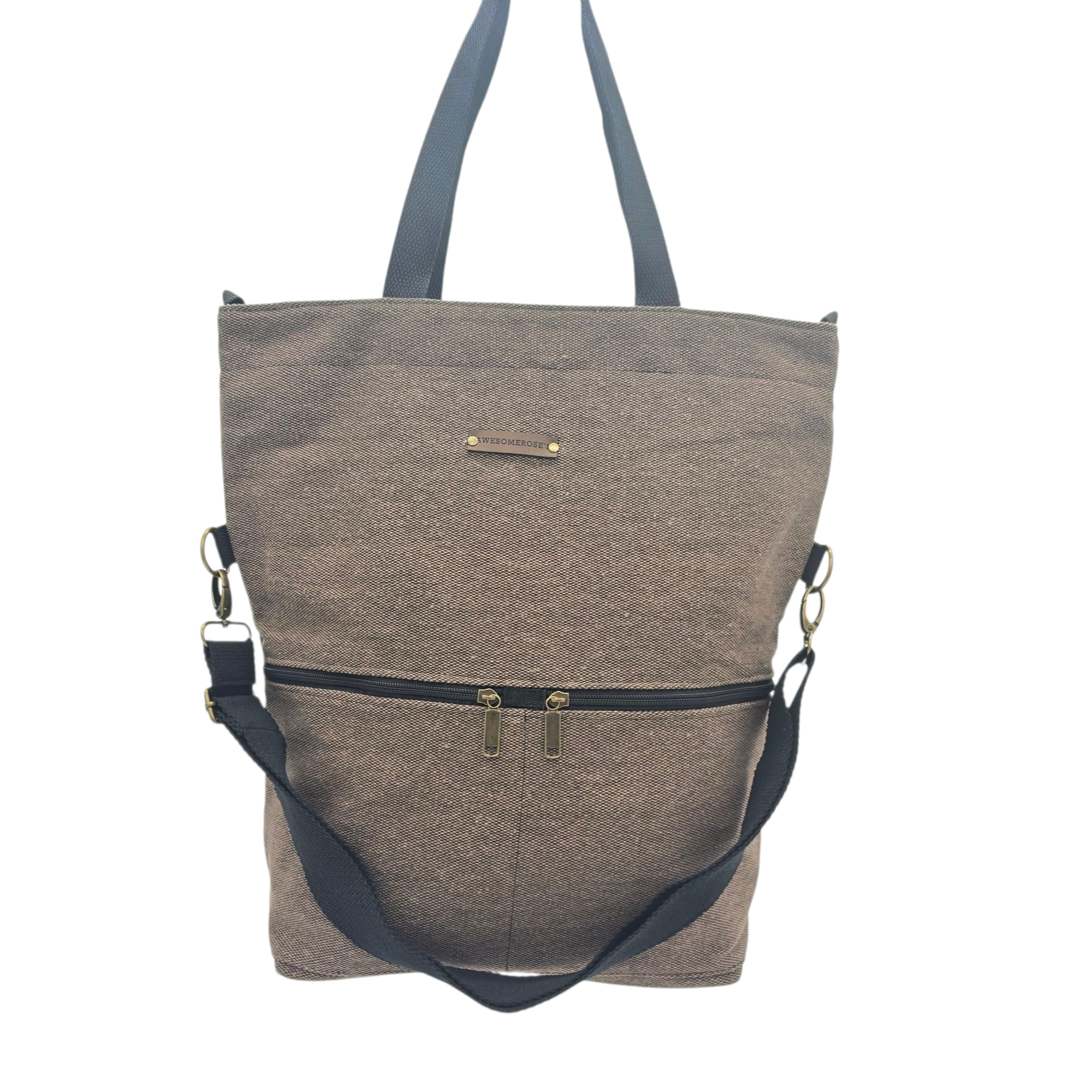 Brown canvas bag with black straps. Burgundy/Small canvas bag AWESOMEROSE'S.