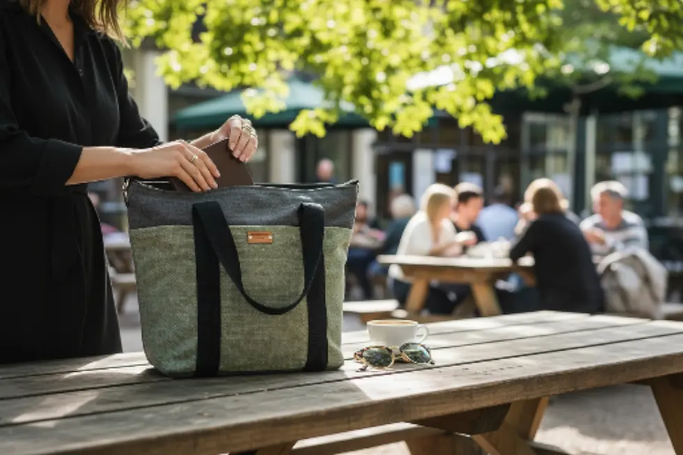 Thumbnail: Medium-front pockets/Green-charcoal/canvas bag