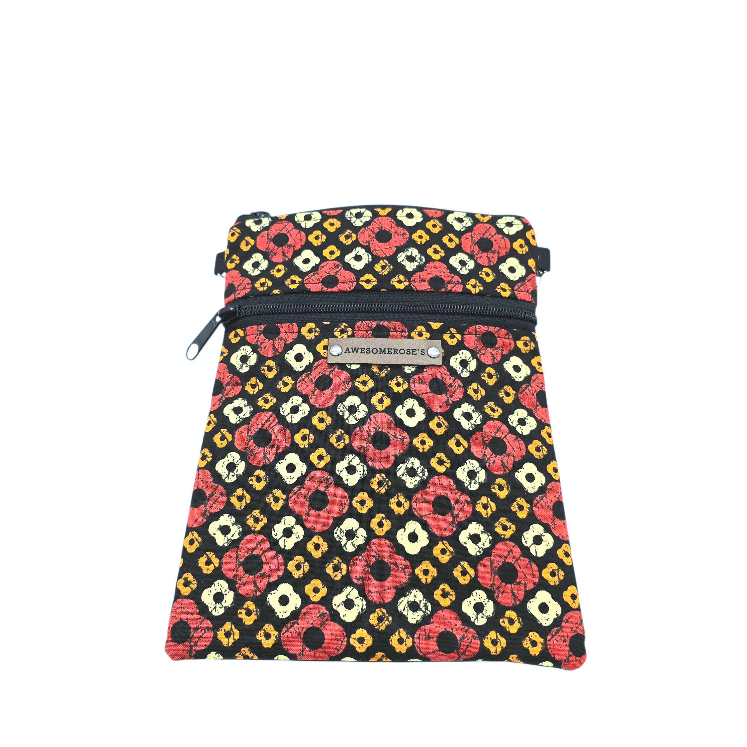 Floral pattern small canvas bag with a zipper, AWESOMEROSE'S on the front