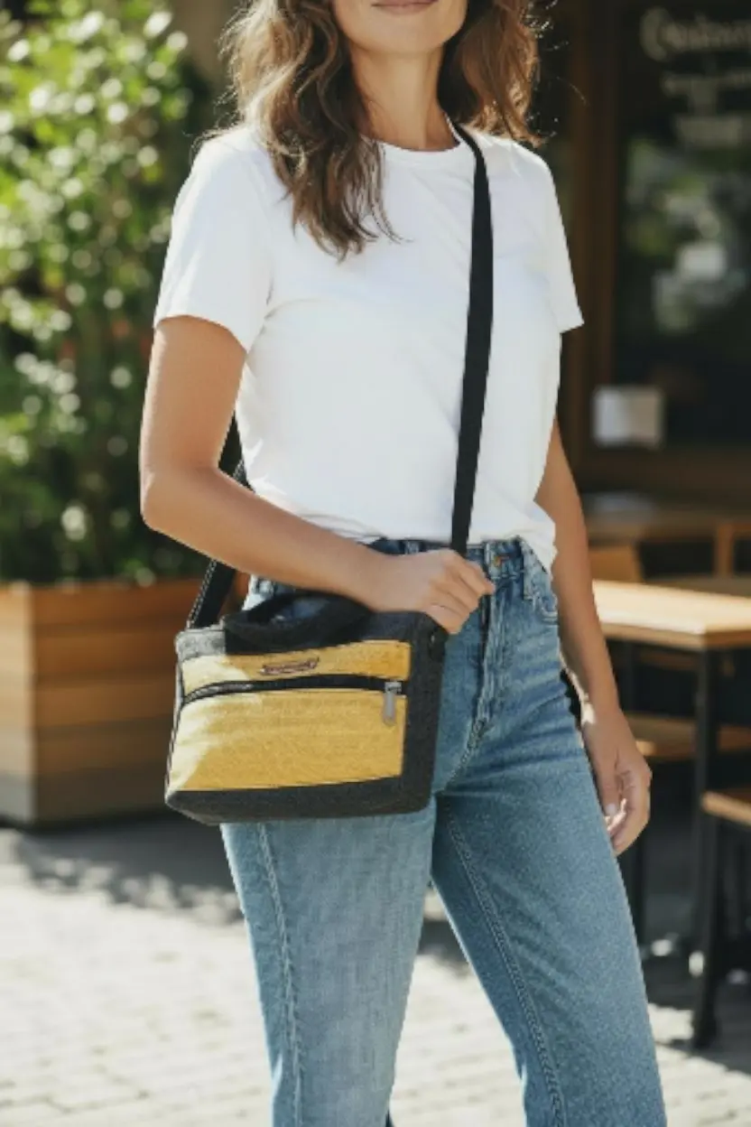 Thumbnail: Woman wearing white shirt and jeans with yellow tote bag AWESOMEROSE'S.