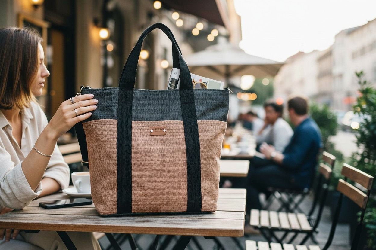 Medium-front pockets/orange-charcoal/canvas bag