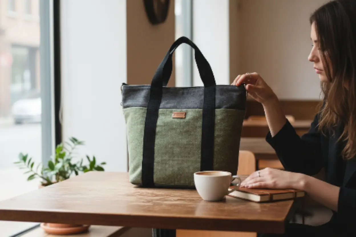 Medium-front pockets/Green-charcoal/canvas bag
