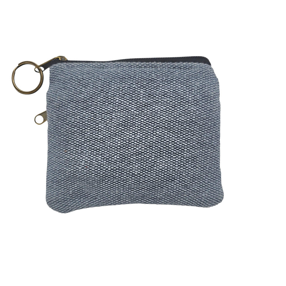 Thumbnail: A small gray coin purse with a zipper, key ring, and AWESOMEROSE'S