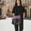 Thumbnail: Woman walks with a purple and black 2-tone canvas bag in European street AWESOMEROSE'S