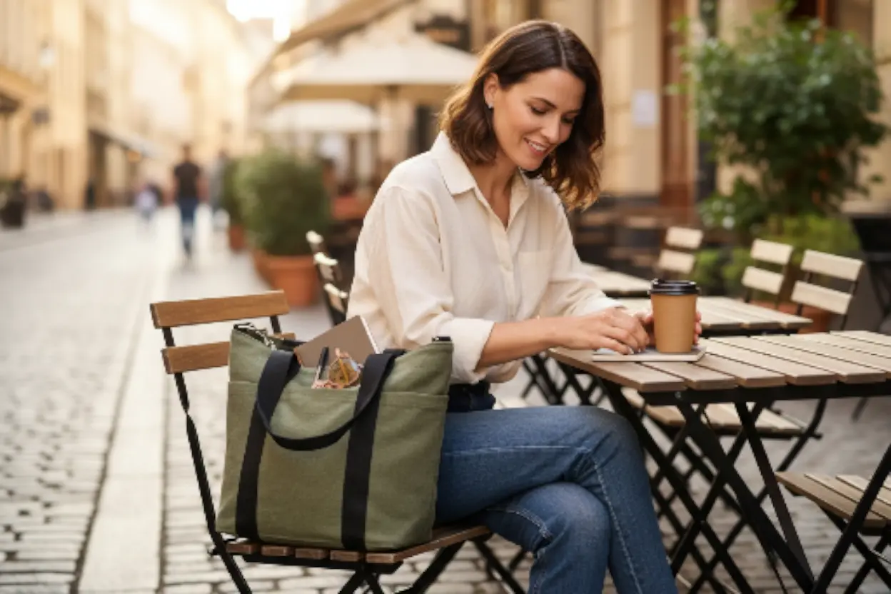 Medium-front pockets/green/canvas bag