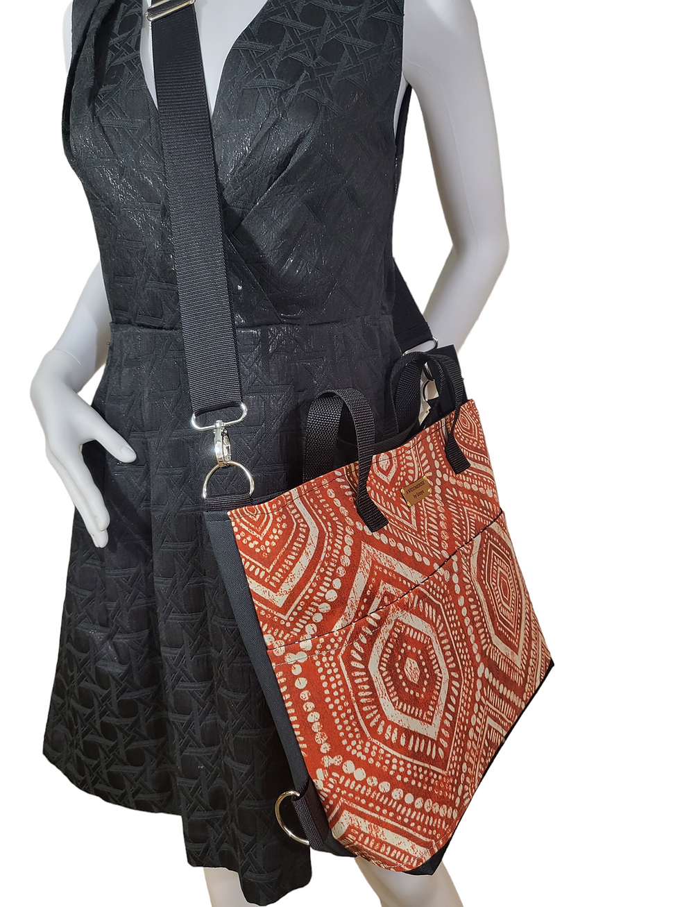 Thumbnail: Woman mannequin wearing black dress carrying a small tote bag AWESOMEROSE'S.