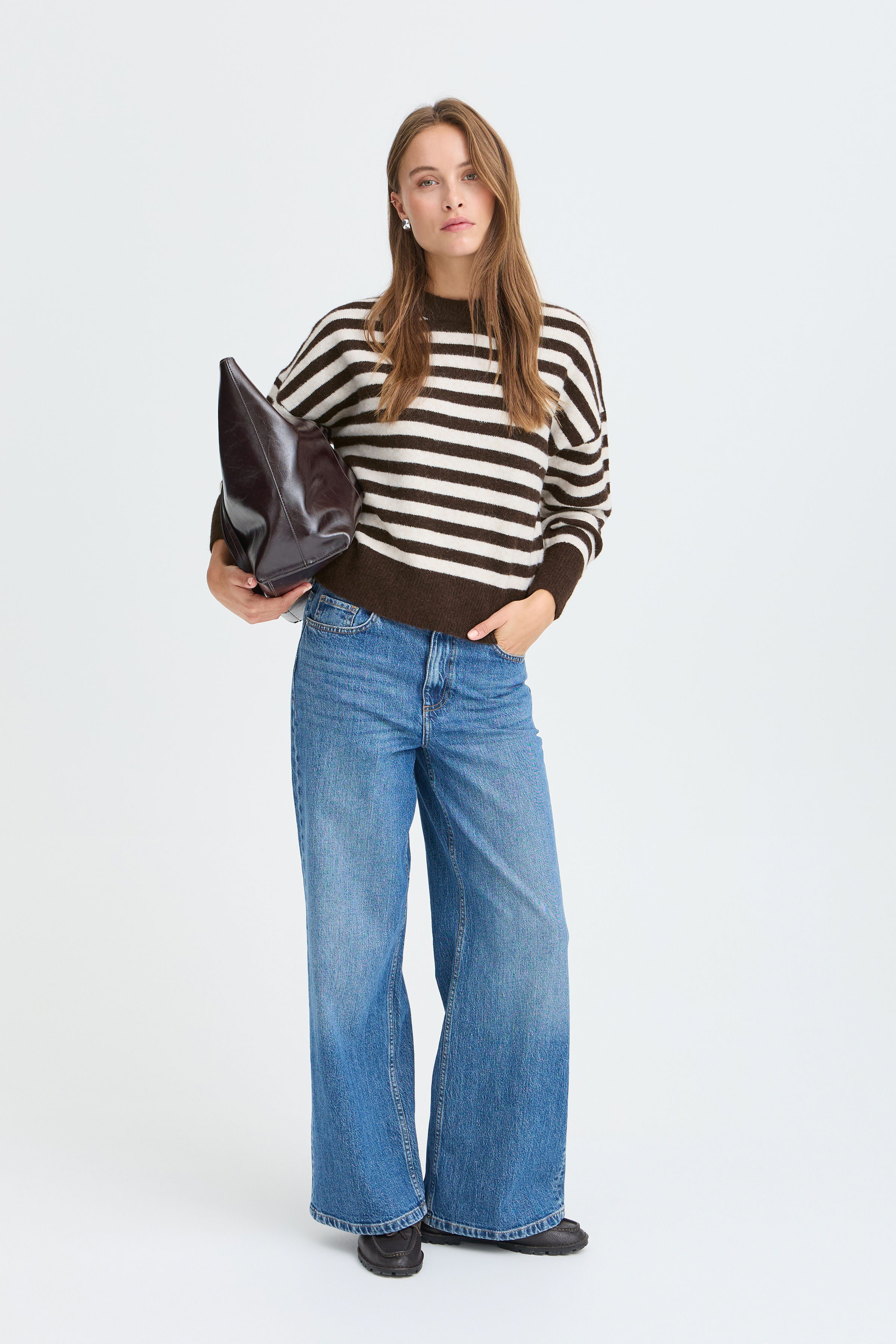 B.Young BYOMEA Crew Jumper Brown Stripe