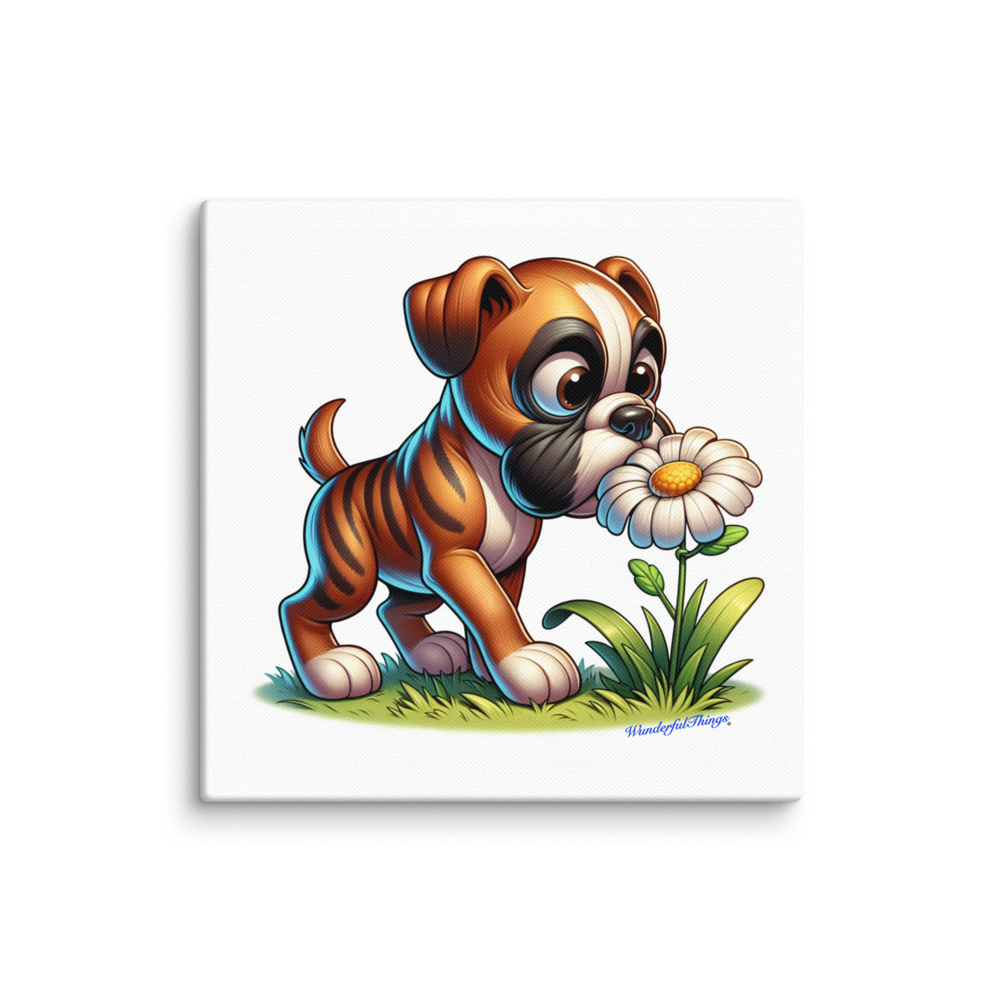 Boxer Puppy Canvas Print 12x12 inch Wall Decor Stretched on Wood Frame