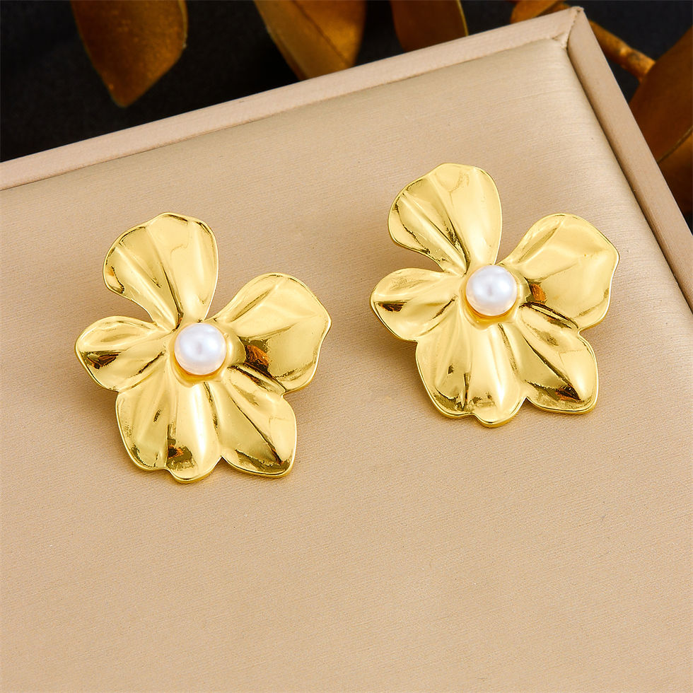 Thumbnail: DIEYURO 316L Stainless Steel Golden Exaggerated Large Flowers Inlaid Pearl Neckl