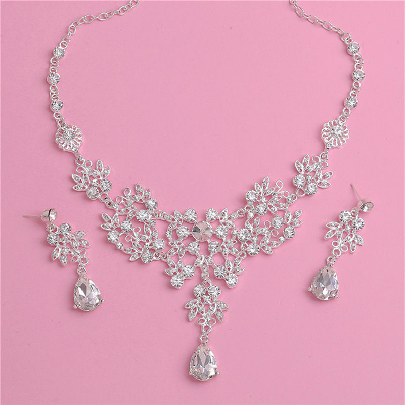 Thumbnail: Beautiful Bride Necklace and Earring Set with Crown