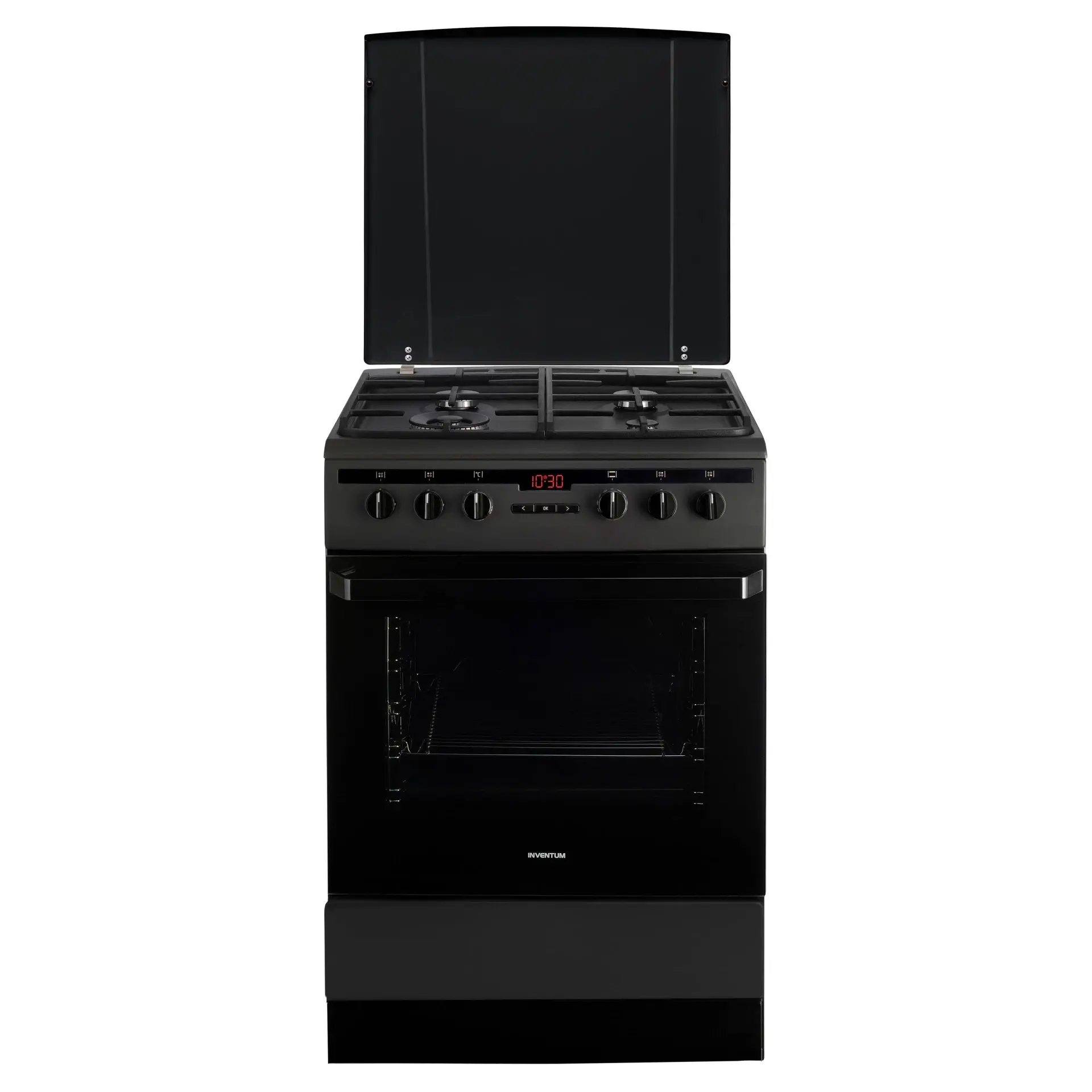 Inventum 60 cm gasfornuis zwart met wokbrander